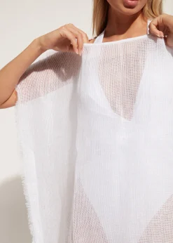 Caftan En Filet De Lin Avec Franges