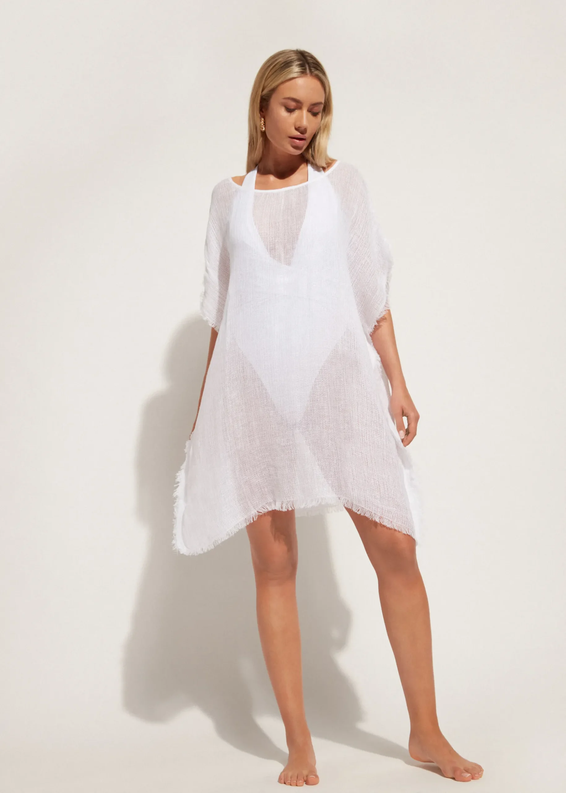 Caftan En Filet De Lin Avec Franges