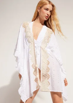 Caftan Kimono Avec Broderie Anglaise Et Paillettes