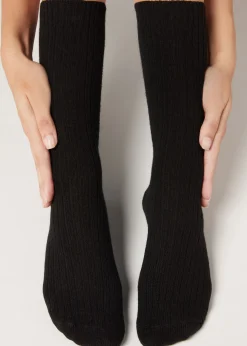Chaussettes Courtes Cotelees En Laine Et Cachemire