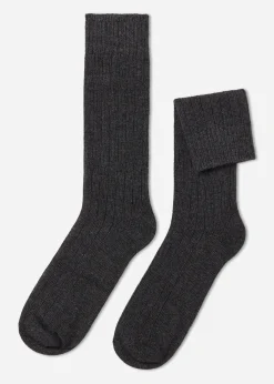 Chaussettes Courtes Cotelees Avec Laine Et Cachemire Pour Homme