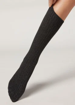 Chaussettes Courtes Cotelees En Laine Et Cachemire