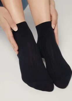 Chaussettes Courtes Cotelees En Coton Et Cachemire