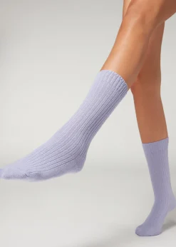 Chaussettes Courtes Cotelees En Laine Et Cachemire
