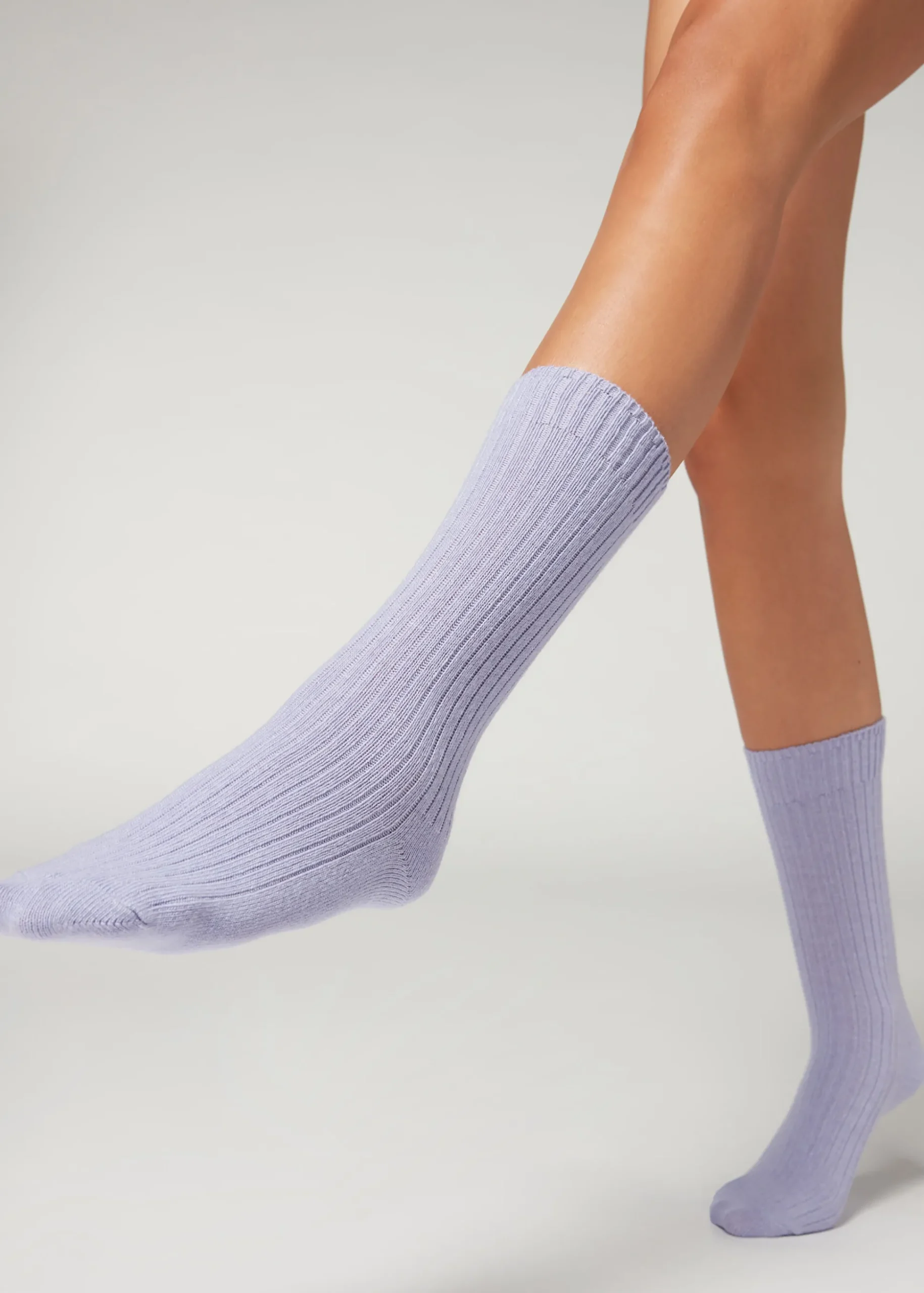Chaussettes Courtes Cotelees En Laine Et Cachemire