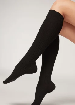 Chaussettes Hautes Cotelees Avec Laine Et Cachemire