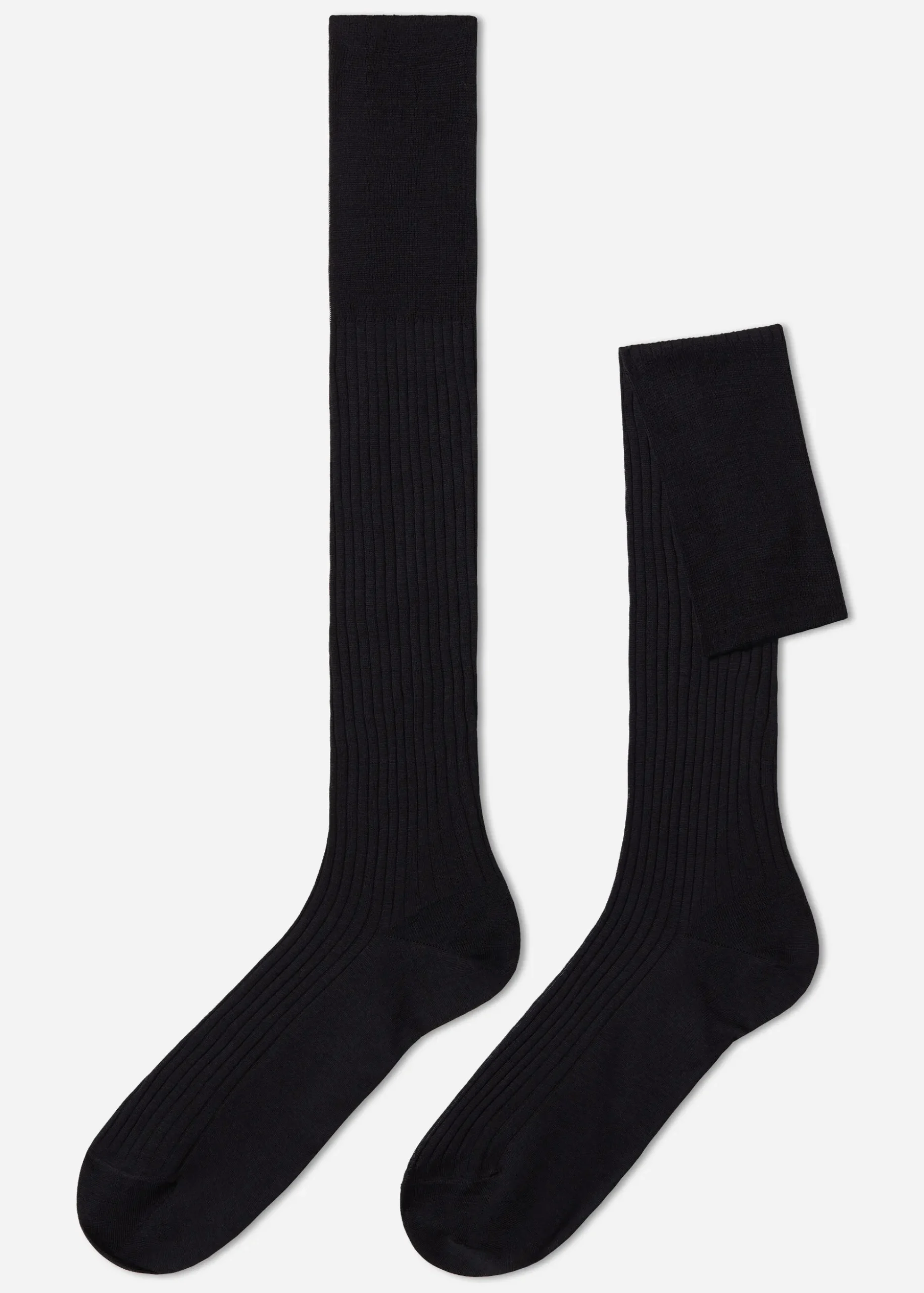Chaussettes Longues Cotelees En Fil D'Ecosse Pour Homme