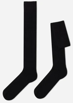 Chaussettes Longues Cotelees Avec Laine Et Cachemire Pour Homme