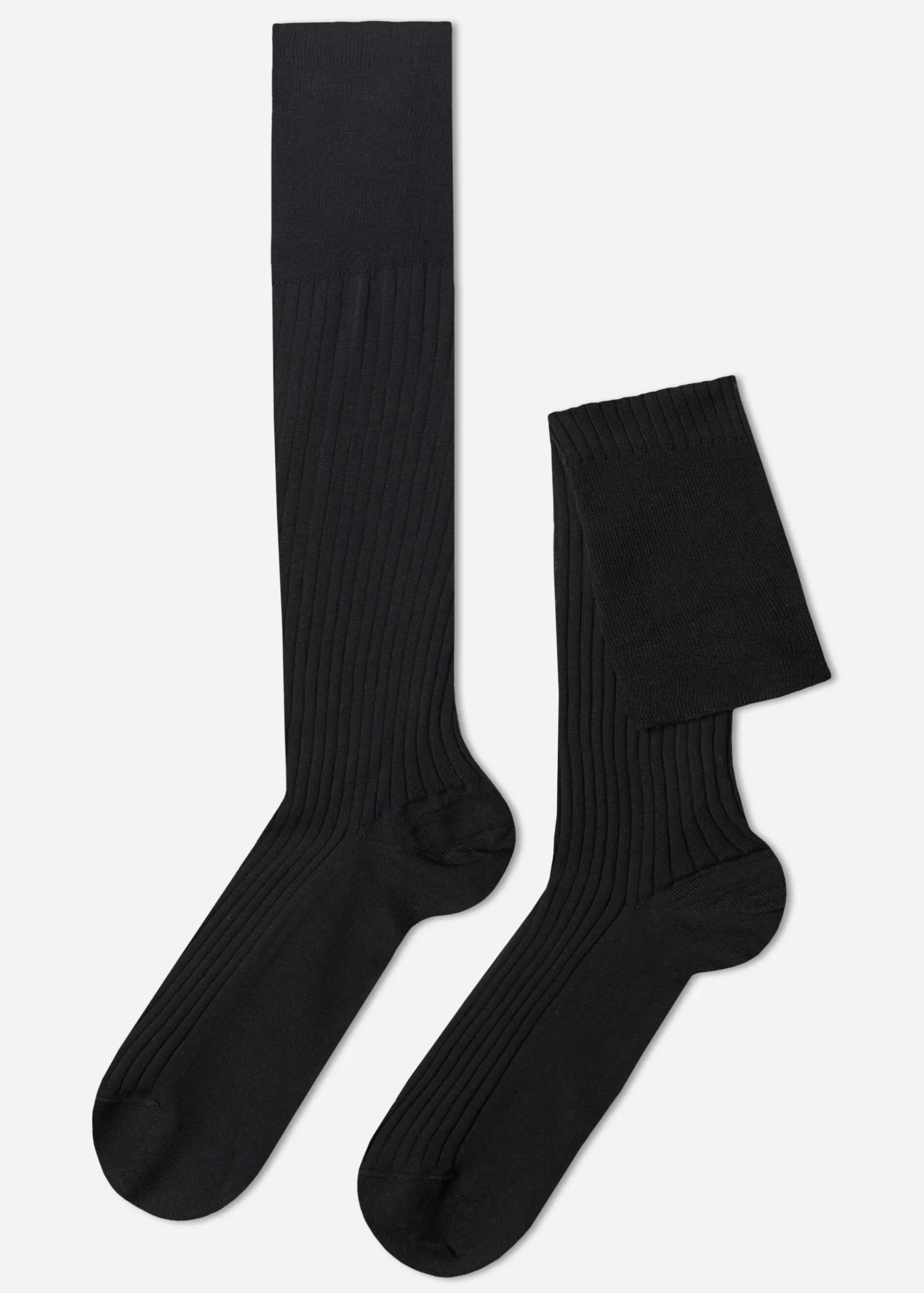 Chaussettes Longues Cotelees En Fil D'Ecosse Pour Homme