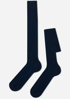Chaussettes Longues Cotelees En Fil D'Ecosse Pour Homme
