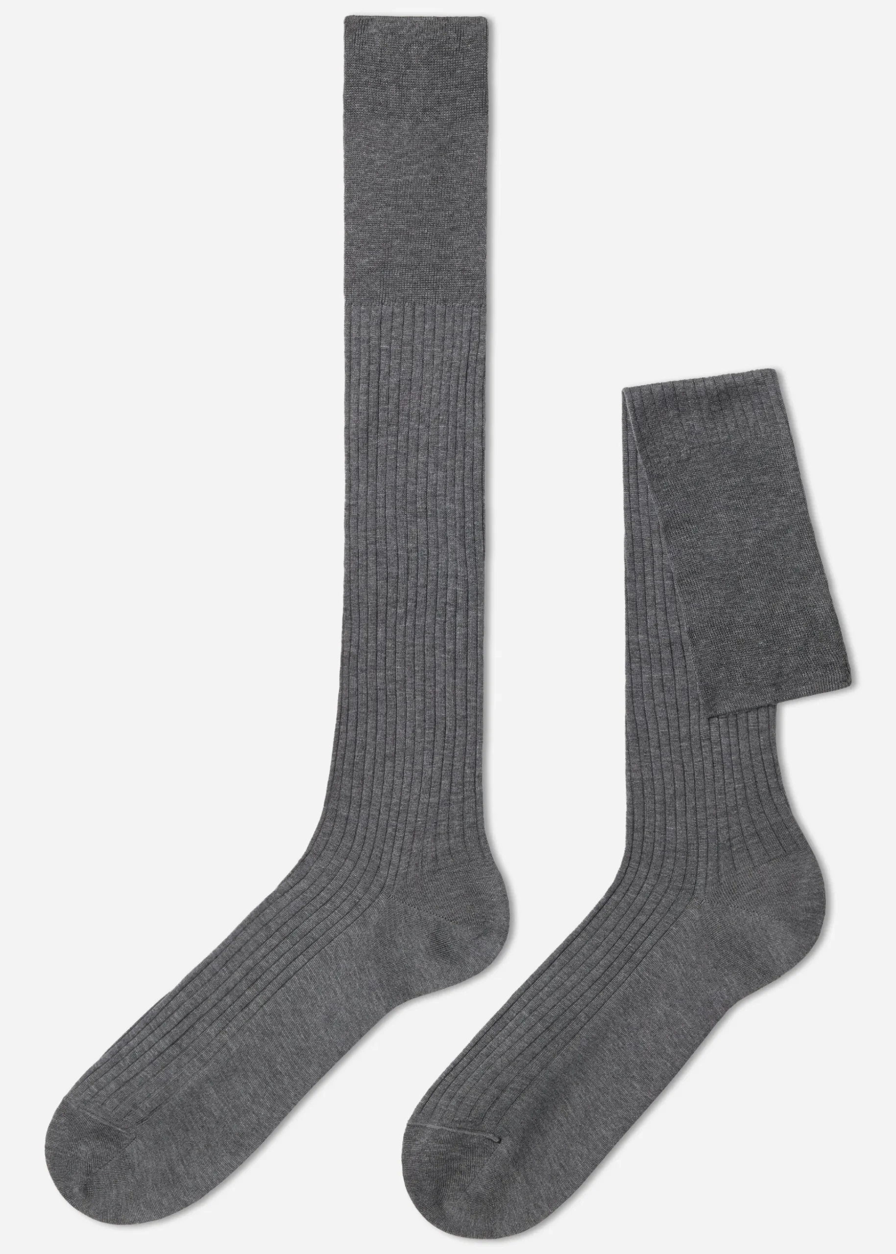 Chaussettes Longues Cotelees En Fil D'Ecosse Pour Homme