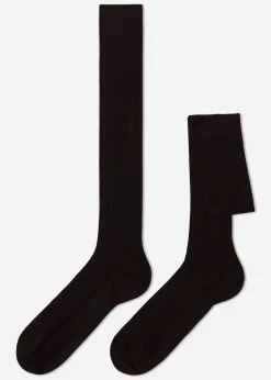 Chaussettes Longues Cotelees En Fil D'Ecosse Pour Homme