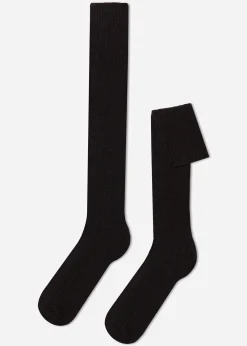 Chaussettes Longues Cotelees Avec Laine Et Cachemire Pour Homme