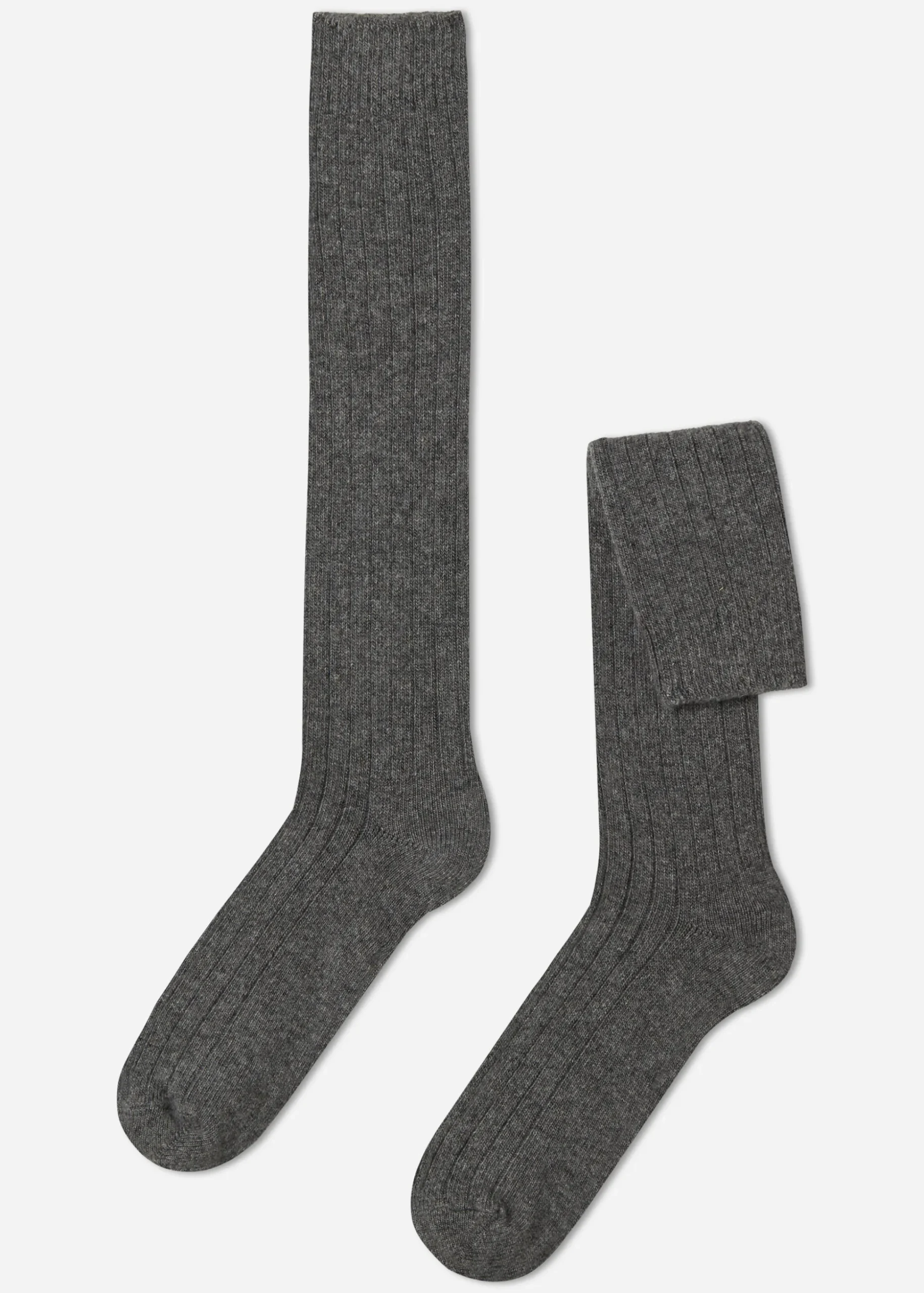 Chaussettes Longues Cotelees Avec Laine Et Cachemire Pour Homme