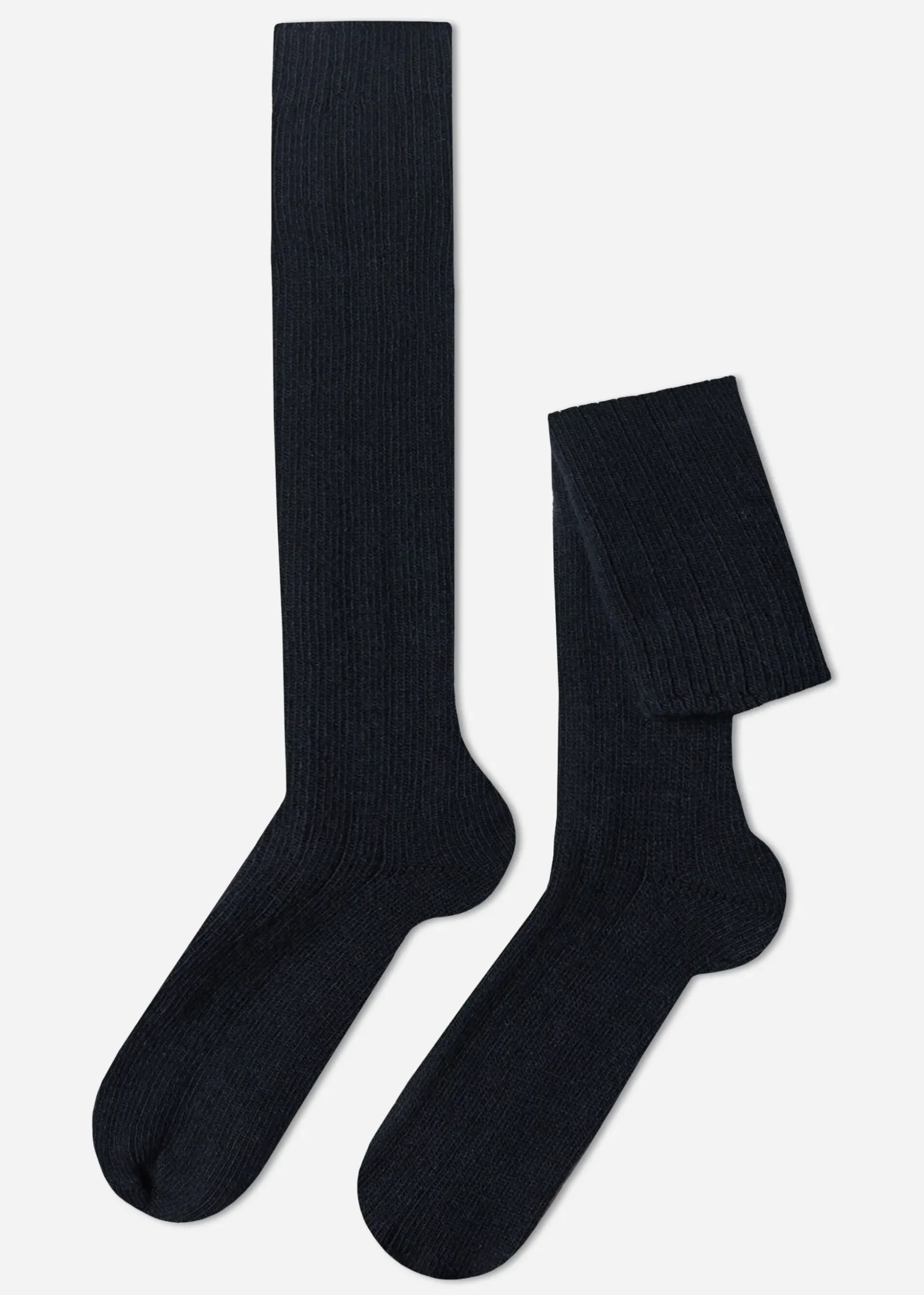Chaussettes Longues Cotelees Avec Laine Et Cachemire Pour Homme