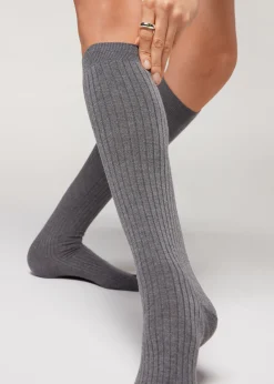 Chaussettes Longues En Cachemire Cotelees