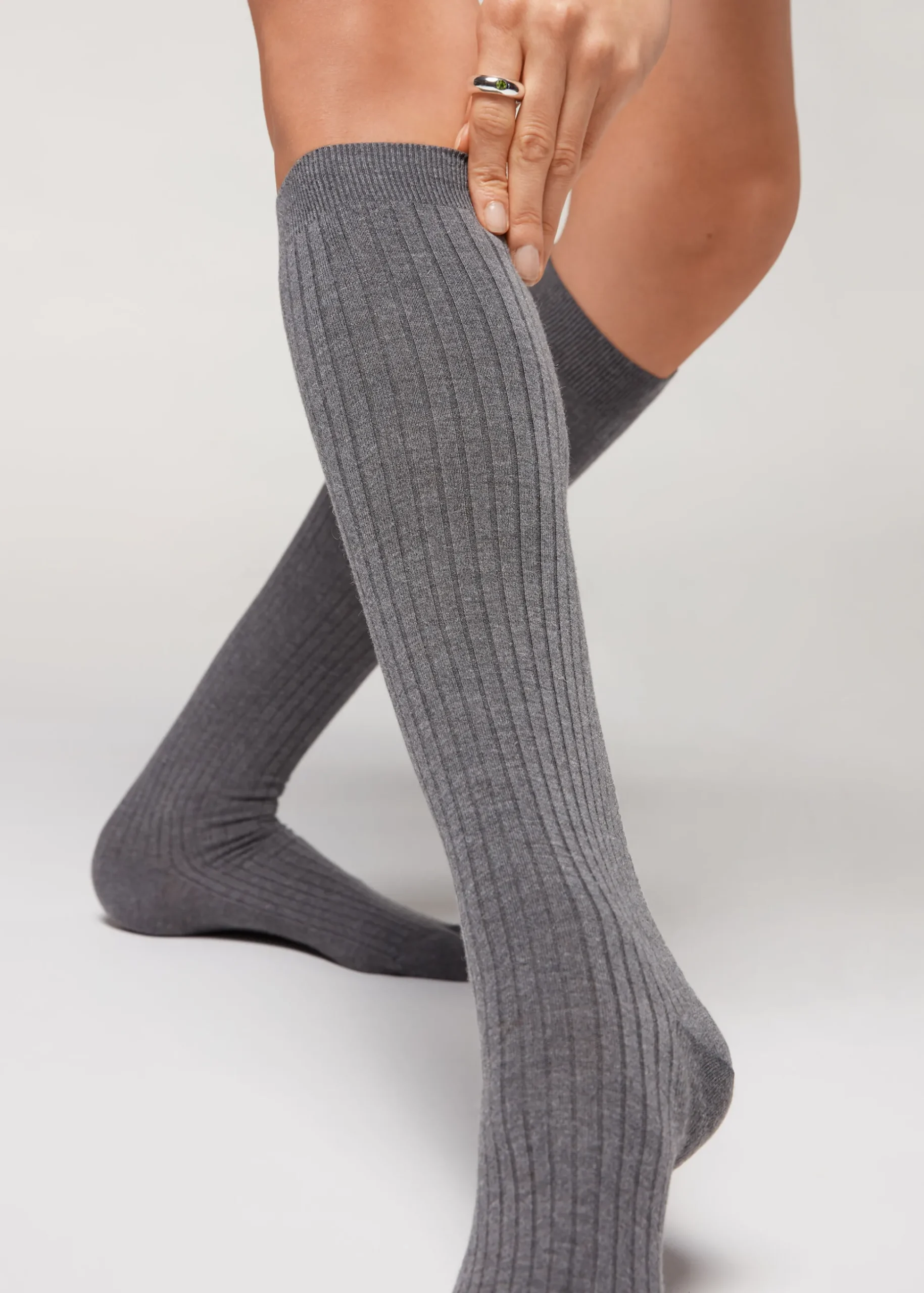 Chaussettes Longues En Cachemire Cotelees