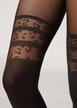 Collant Effet Chaussettes Hautes Motif Animalier