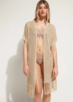 Gilet En Filet Dore Avec Franges