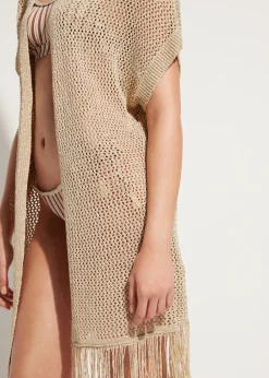 Gilet En Filet Dore Avec Franges