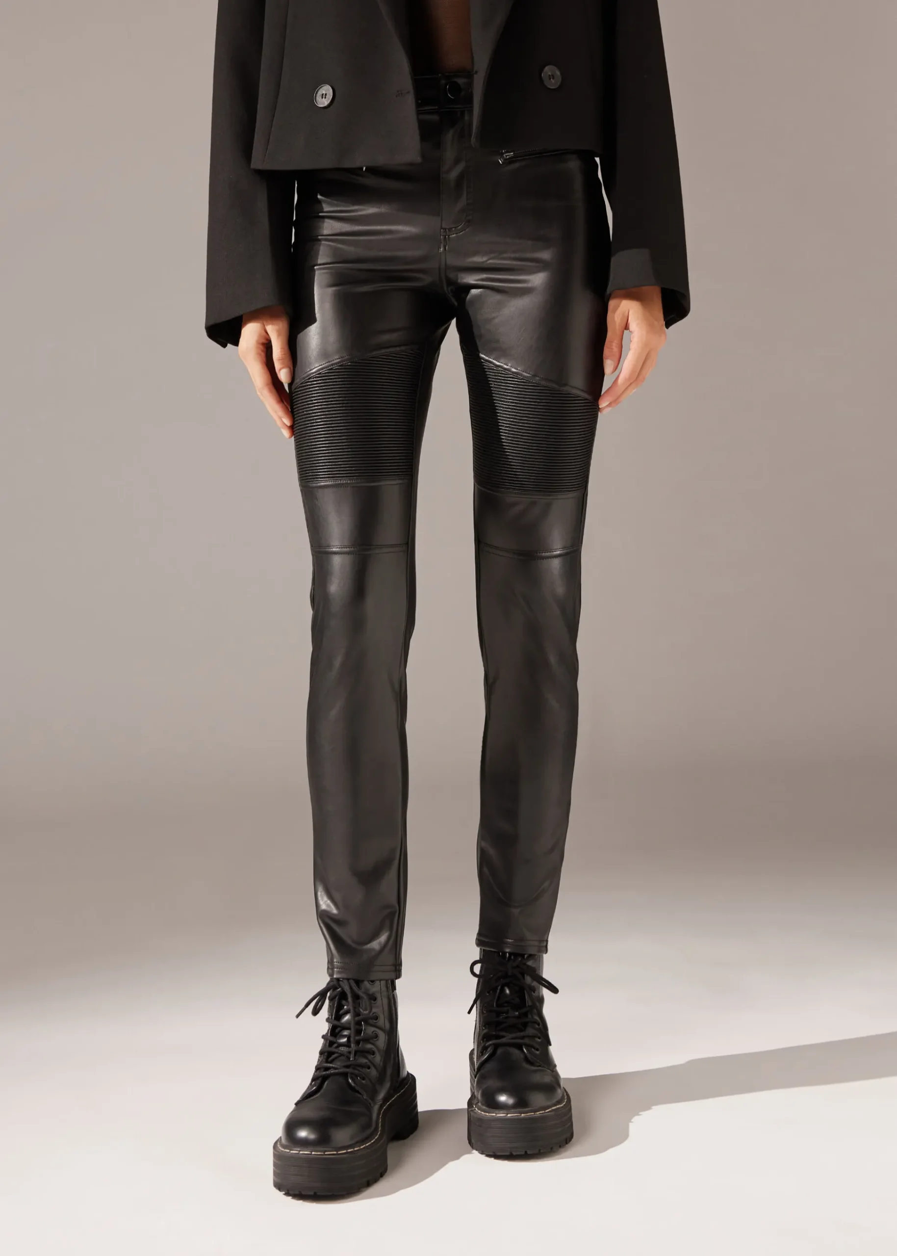 Legging Motard Skinny Enduit Thermique