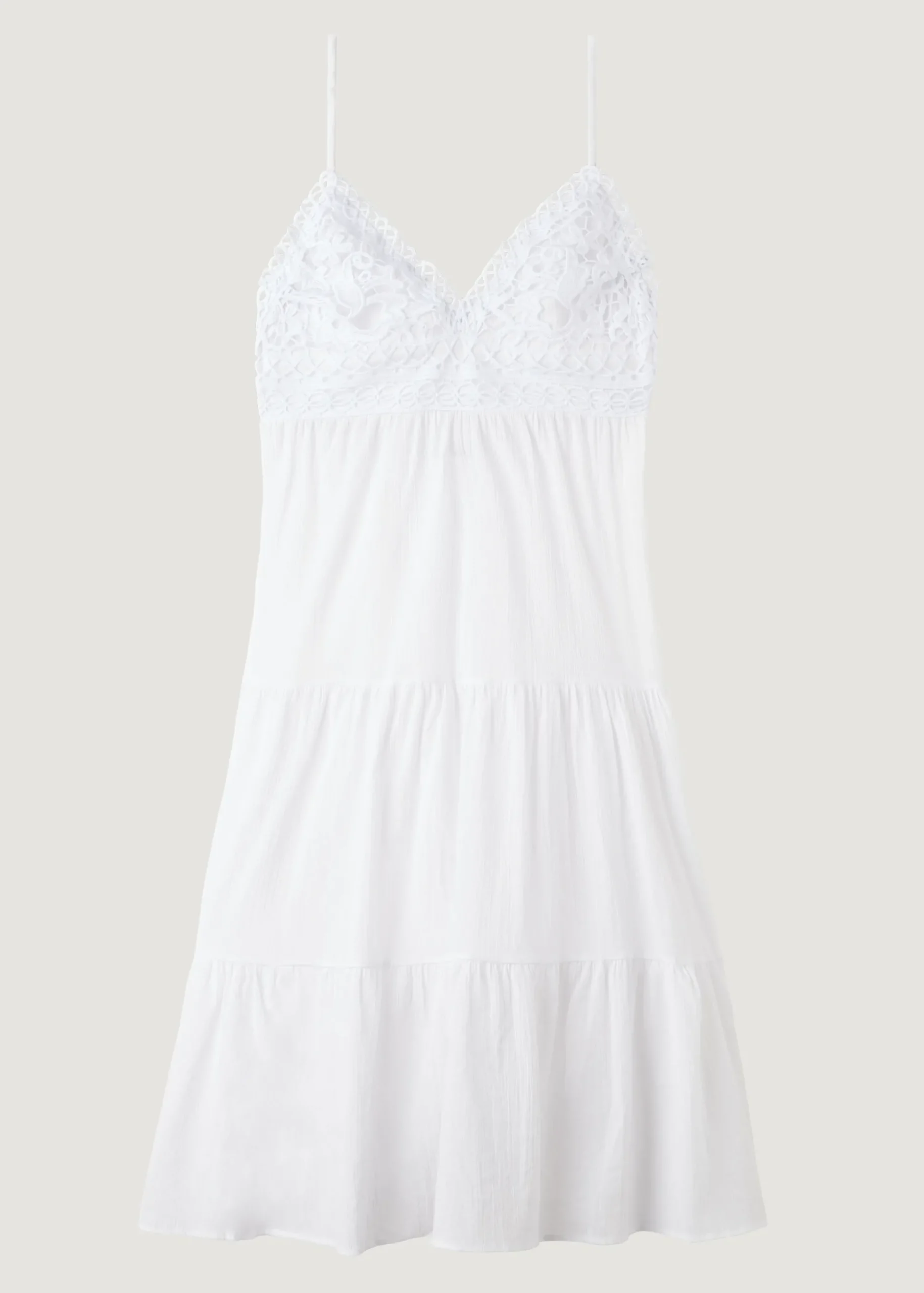 Robe Mi-Longue En Dentelle Macrame Et Jupe Volantee
