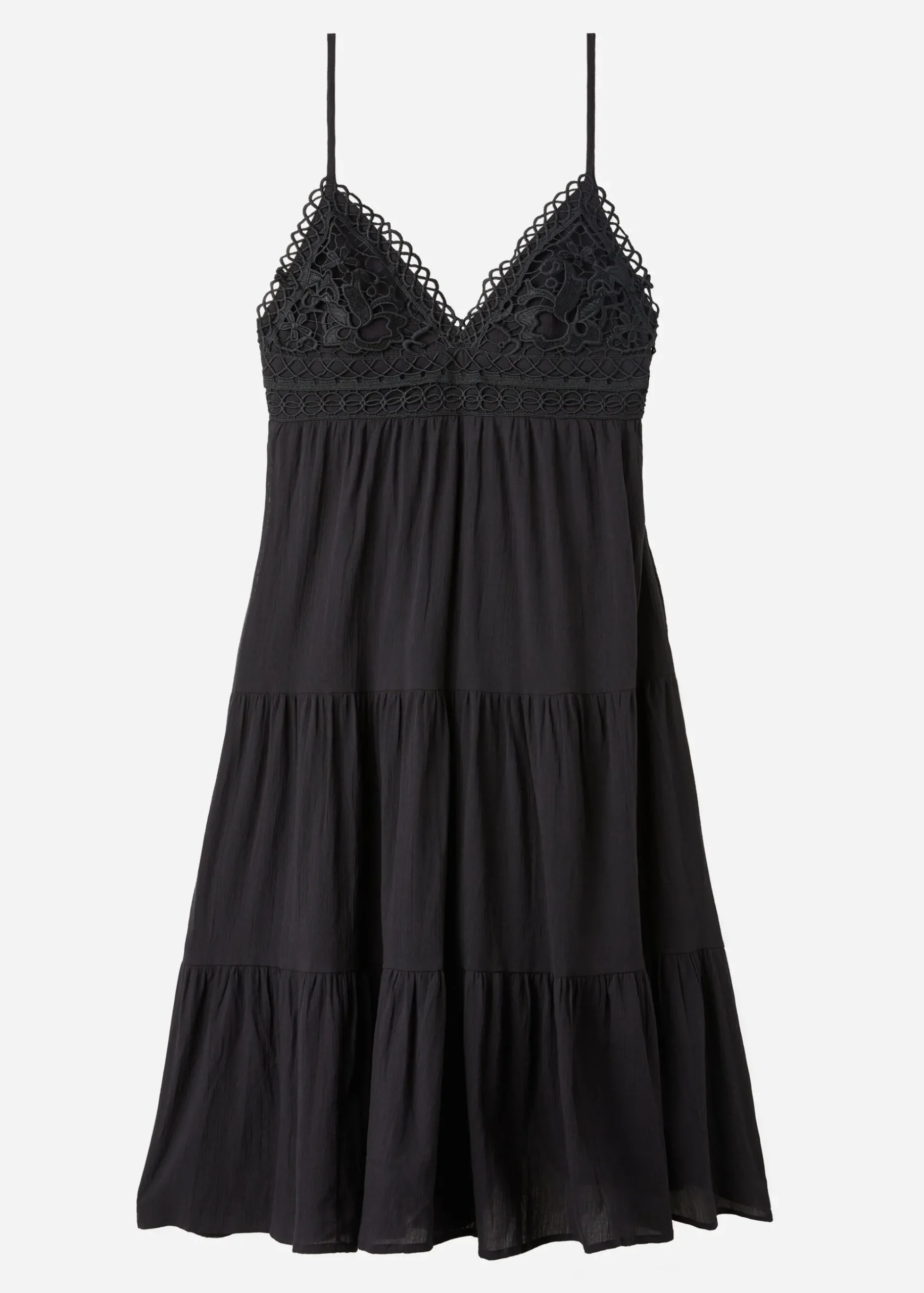 Robe Mi-Longue En Dentelle Macrame Et Jupe Volantee